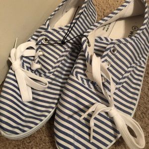 Blue And White Striped Tennis Shoes